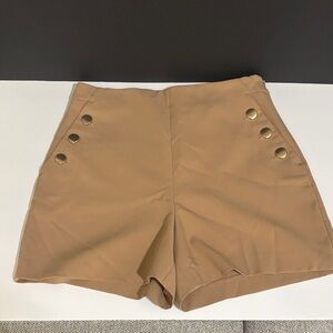 ZARA Stylish Tan Women's Shorts with Gold Button Accents